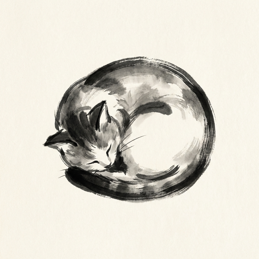 Cinnamon the Dreamer — a cat curled up sleeping