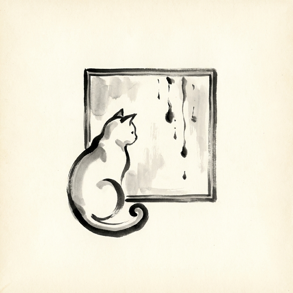 A cat watching rain through a window